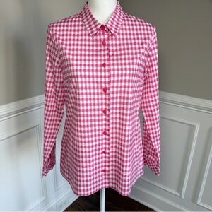 Leggiadro Pink and White Checkered Button-Up Shirt Size 8